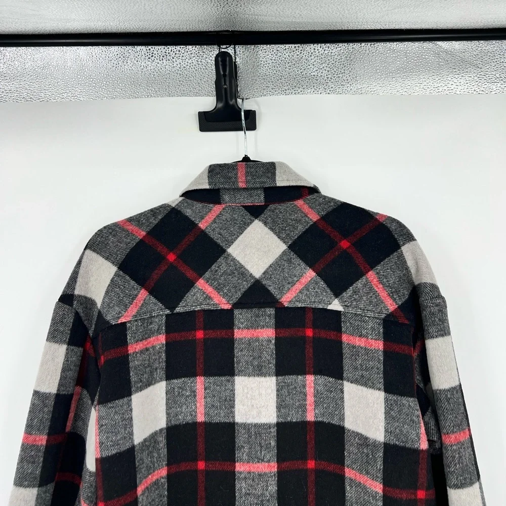 GAP Kids Plaid Shacket Jacket Pockets Button Closure Black Red Gray Size Large
